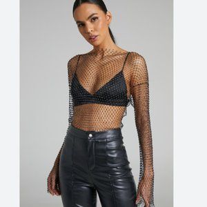 Showpo. Charess Diamante Mesh Long Sleeve Top